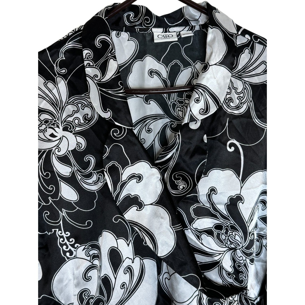 Cato Woman Black White Floral Print Wrap Style Blouse Shirt Top Plus Size 26 28W - Picture 6 of 13